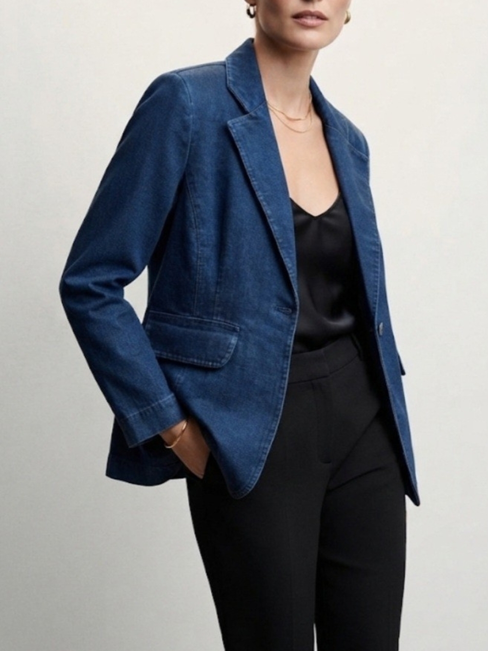 VTG Saks Fifth Avenue Folio Vintage Dark Wash Denim Blazer Long Tailored Jacket